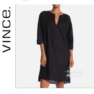 Vince linen split neck dress